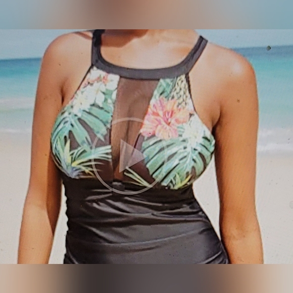 NWT Mesh Detail V Neck Support Bra back Clasp Ruched Slimming Modest swim suit - Picture 7 of 16